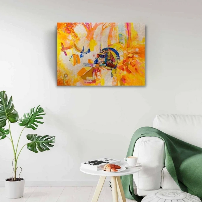 USLUCAN ALIŞVERİŞ Soyut, Sarı Tonlarda Ormanda Kamp, Kanvas Tablo 50 x 70