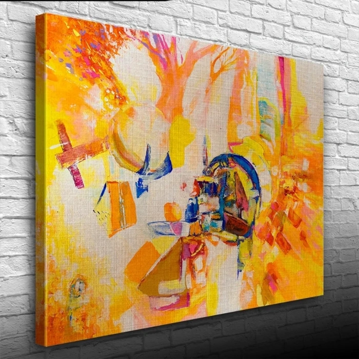 USLUCAN ALIŞVERİŞ Soyut, Sarı Tonlarda Ormanda Kamp, Kanvas Tablo 50 x 70