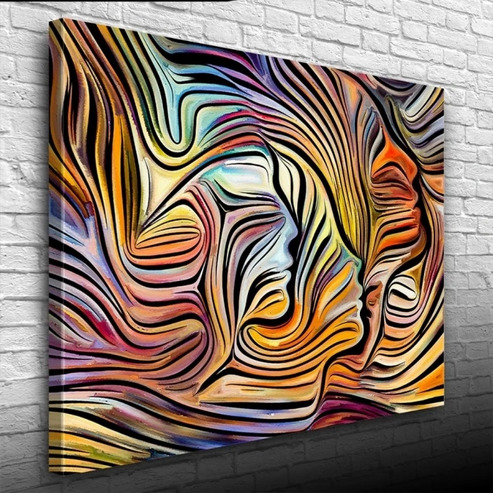 USLUCAN ALIŞVERİŞ Soyut , Turuncu ve Mavi Tonlar Face Kanvas Tablo 50 x 70