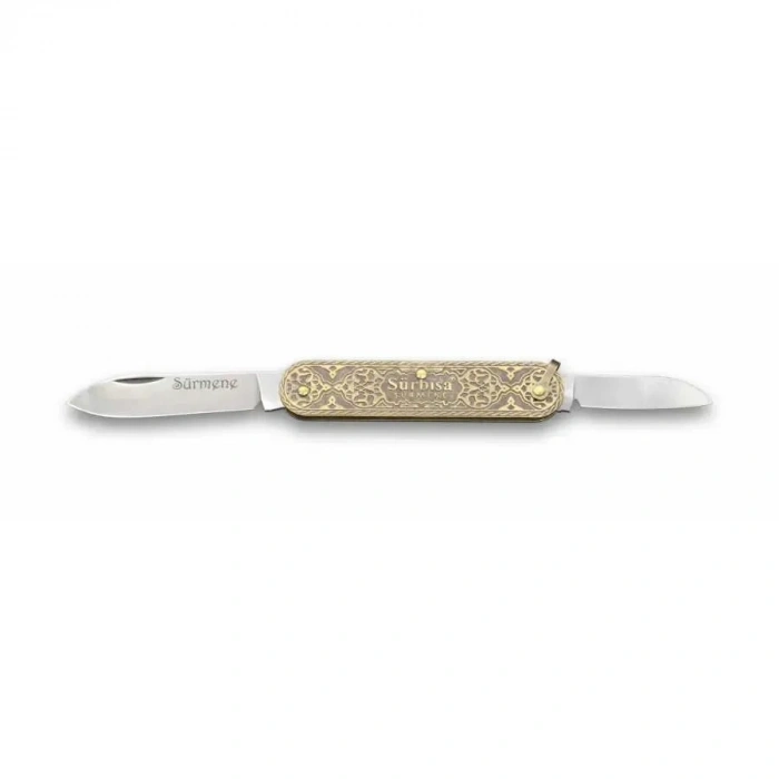 USLUCAN ALIŞVERİŞ Sürbısa 61804 Pirinç İşlemeli Sürmene Çakısı 5,5 / 3,5 cm - Çift Bıçaklı