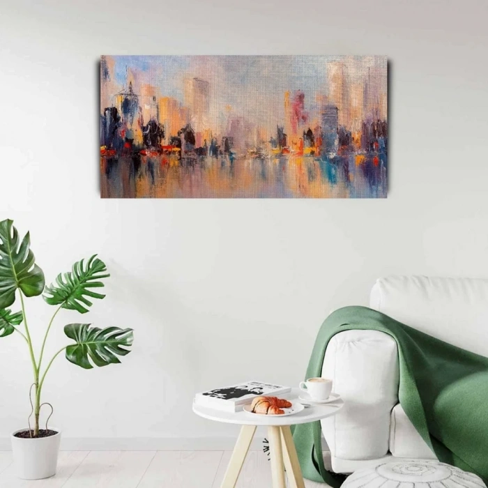 USLUCAN ALIŞVERİŞ Suya aksetmiş Şehir Silueti Kanvas Tablo 60 x 120