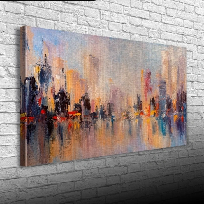USLUCAN ALIŞVERİŞ Suya aksetmiş Şehir Silueti Kanvas Tablo 60 x 120