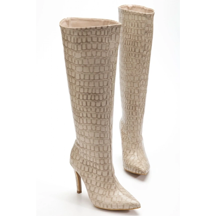 USLUCAN ALIŞVERİŞ SYT-2004 Bej Kroko Günlük Bayan Çizme