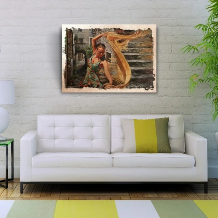 USLUCAN ALIŞVERİŞ Taş Merdivenlerde Dans Eden Kız Yağlıboya Kanvas Tablo 50 x 70