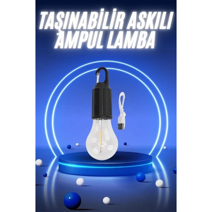 USLUCAN ALIŞVERİŞ Taşınabilir Şarjlı Led Ampul Askılı Lamba Kamp Bahçe Lambası