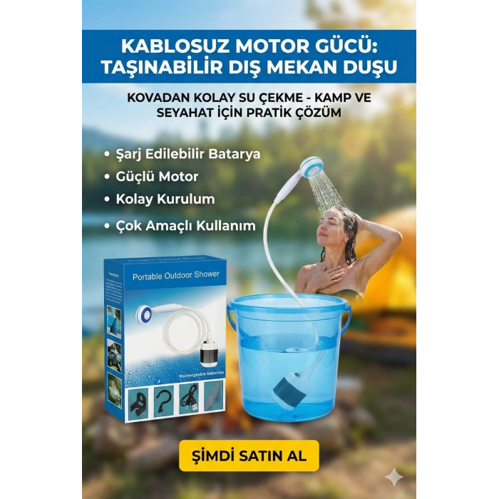 USLUCAN ALIŞVERİŞ Taşınabilir Şarjlı Seyyar Duş Seti ( Pompa - Hortum - Duş Başlığı )