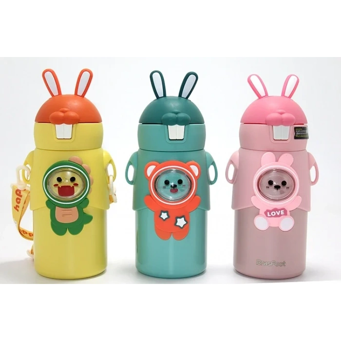 USLUCAN ALIŞVERİŞ Tavşan Kulaklı Sevimli Ayı Figürlü Çelik Termos