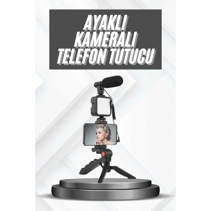 USLUCAN ALIŞVERİŞ Telefon Tutucu Mikrofonlu Işıklı Youtuber Video Kayıt