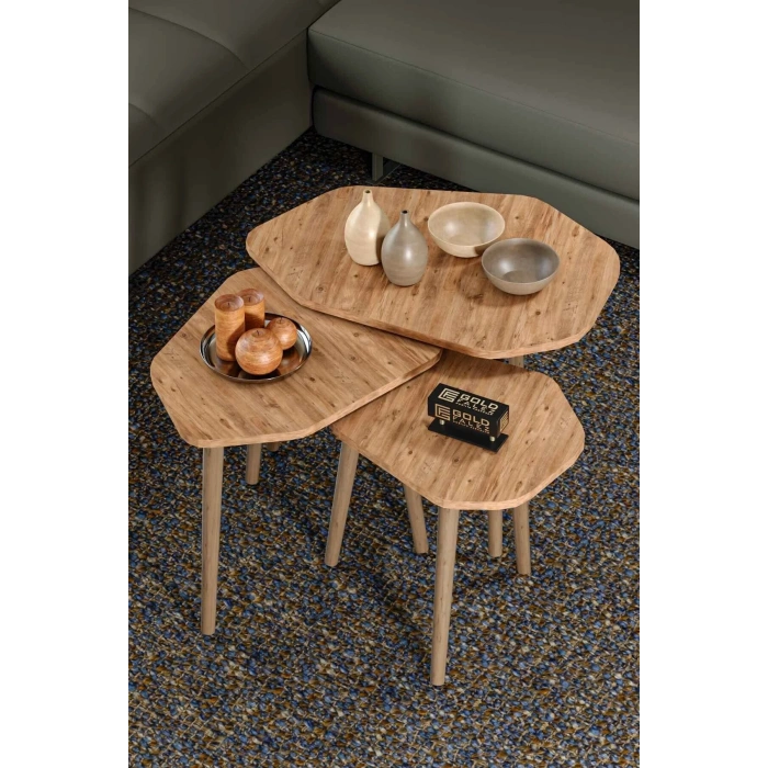 USLUCAN ALIŞVERİŞ Trio 3lü Ahşap Zigon Sehpa