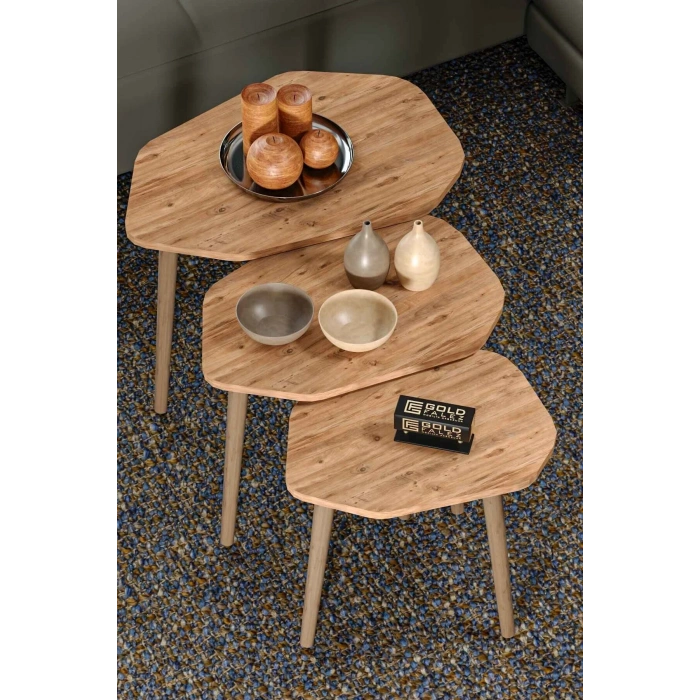 USLUCAN ALIŞVERİŞ Trio 3lü Ahşap Zigon Sehpa