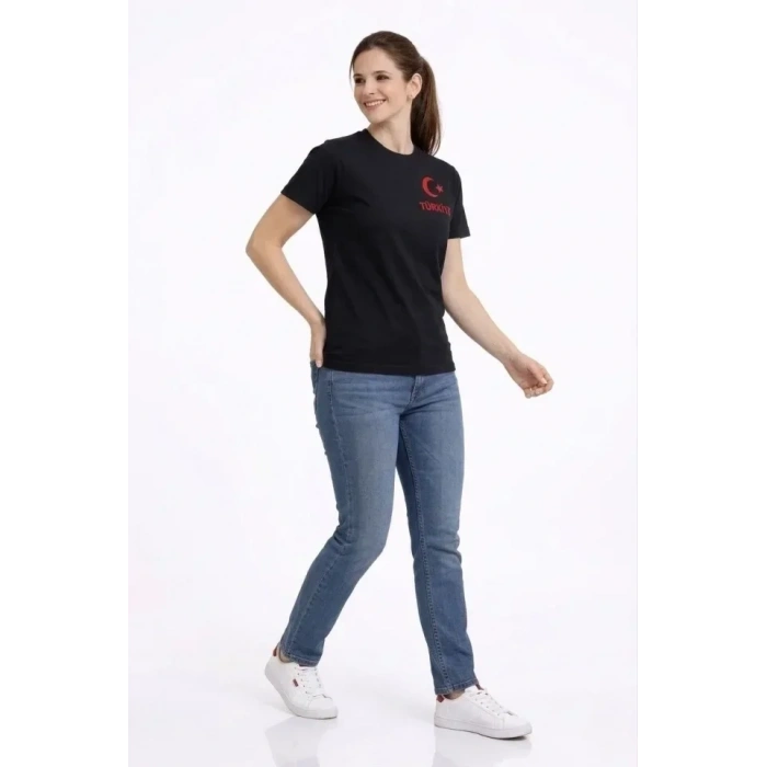 TÜRKİYE Ay Yıldız Baskılı Taraftar Forma T-Shirt - Siyah