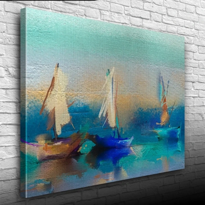 USLUCAN ALIŞVERİŞ Üç Yelkenli Tekne Yağlıboya Kanvas Tablo 50 x 70