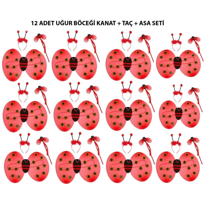 USLUCAN ALIŞVERİŞ Uğur Böceği Kostüm Seti - Kanat, Taç, Asa 12 Adet