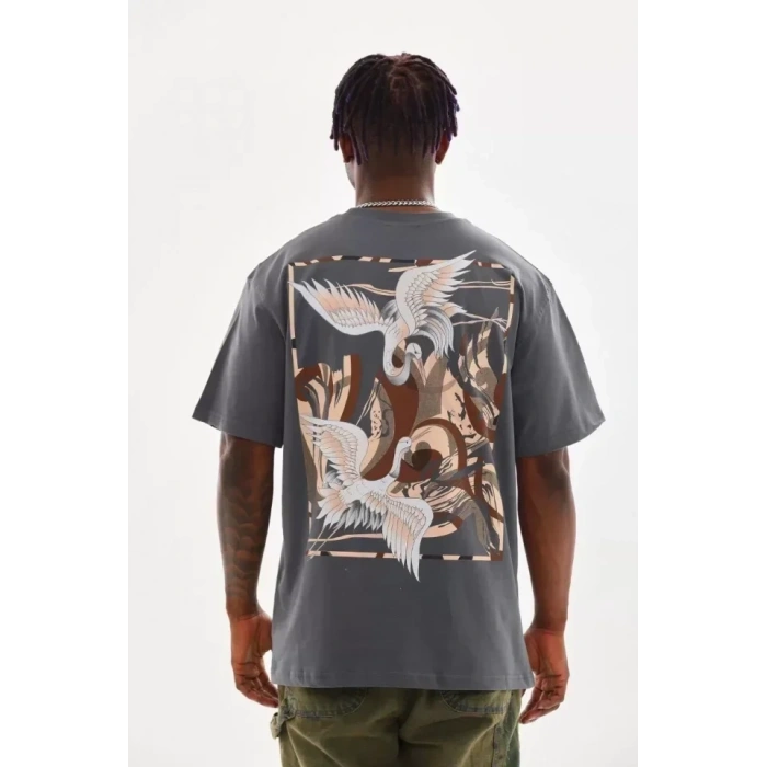 USLUCAN ALIŞVERİŞ Unisex Baskılı Oversize T-Shirt - Füme