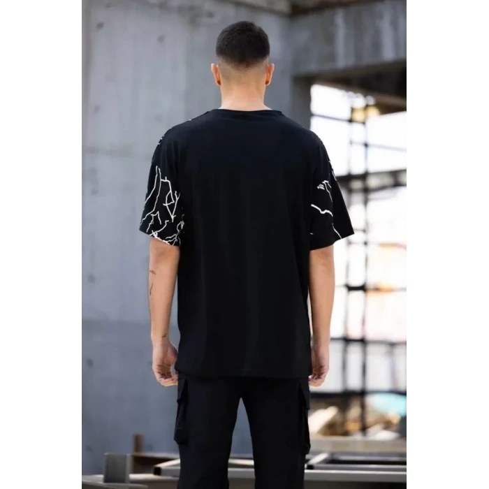 USLUCAN ALIŞVERİŞ Unisex Bisiklet Yaka Baskılı Oversize T-Shirt - Siyah