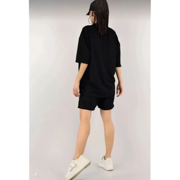 USLUCAN ALIŞVERİŞ Unisex Nakış İşlemeli Şort Takım - Siyah