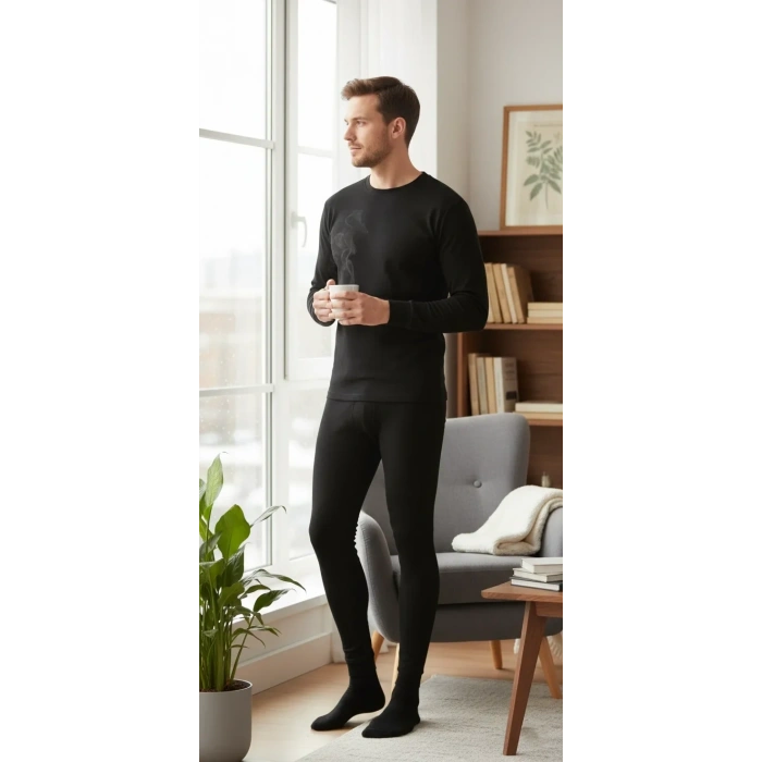 USLUCAN ALIŞVERİŞ Unisex Şardonlu Termal İçlik Tayt Siyah