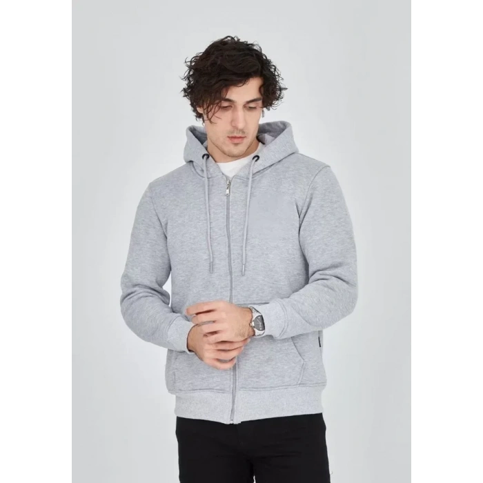 USLUCAN ALIŞVERİŞ Unisex Tam Fermuarlı Kapşonlu  SweatShirt - Gri