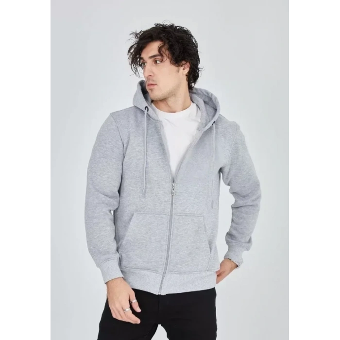 USLUCAN ALIŞVERİŞ Unisex Tam Fermuarlı Kapşonlu  SweatShirt - Gri