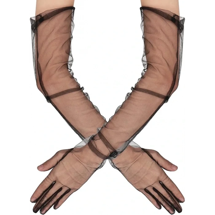 USLUCAN ALIŞVERİŞ Uzun Boy Likralı Siyah Yetişkin Mega Tül Eldiven