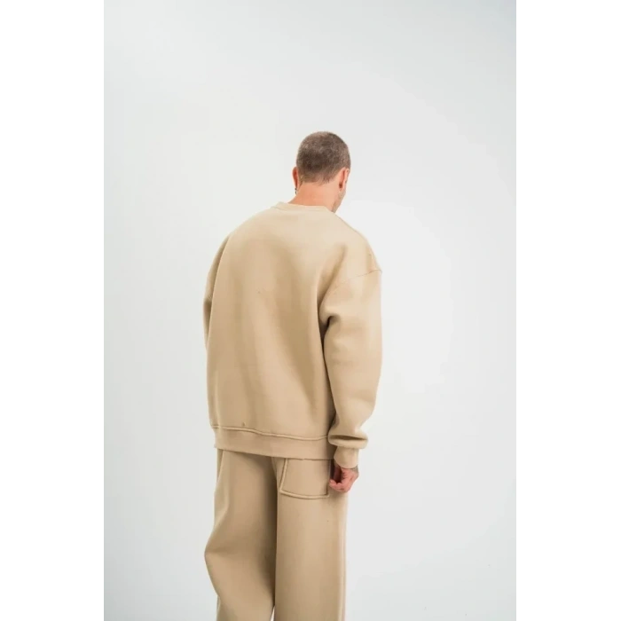 USLUCAN ALIŞVERİŞ Uzun Kol Bisiklet Yaka Basic SweatShirt - Bej