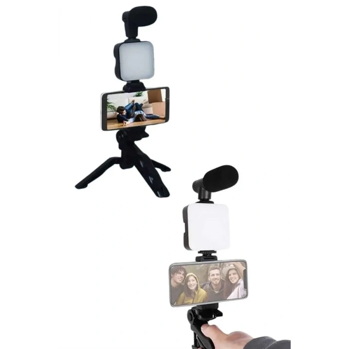 USLUCAN ALIŞVERİŞ Video Making Kit Telefon Tutucu Vlog Video Mini Led Işıklı