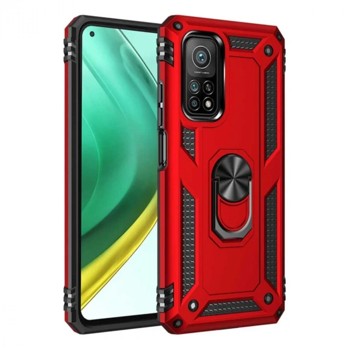 USLUCAN ALIŞVERİŞ Xiaomi Mi 10T Pro Kılıf Sofya Yüzüklü Silikon Kapak - Kırmızı