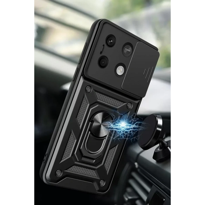 USLUCAN ALIŞVERİŞ Xiaomi Poco M6 Pro 4G Kılıf Pars Lens Yüzüklü Silikon - Yeşil