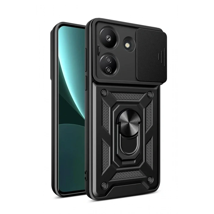 USLUCAN ALIŞVERİŞ Xiaomi Redmi 13C Kılıf Pars Lens Yüzüklü Silikon - Siyah