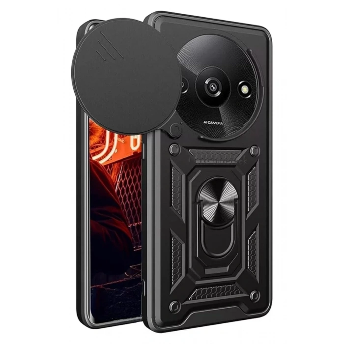 USLUCAN ALIŞVERİŞ Xiaomi Redmi A3 4G Kılıf Pars Lens Yüzüklü Silikon - Siyah