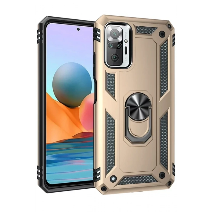 USLUCAN ALIŞVERİŞ Xiaomi Redmi Note 10 Pro Kılıf Sofya Yüzüklü Silikon Kapak - Gold