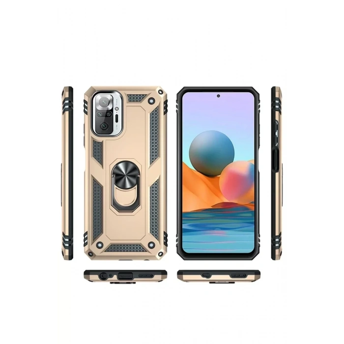 USLUCAN ALIŞVERİŞ Xiaomi Redmi Note 10 Pro Kılıf Sofya Yüzüklü Silikon Kapak - Gold