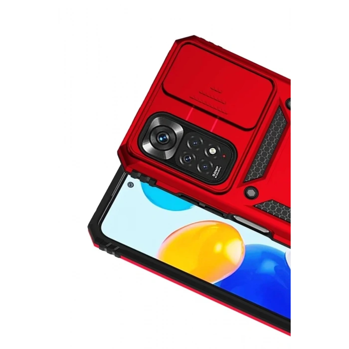 USLUCAN ALIŞVERİŞ Xiaomi Redmi Note 11 Pro Kılıf Pars Lens Yüzüklü Silikon - Kırmızı