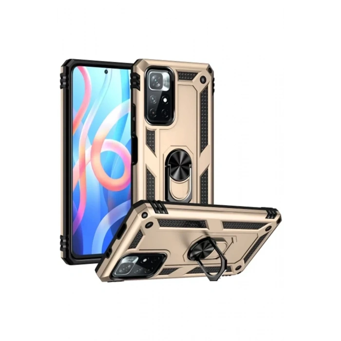 USLUCAN ALIŞVERİŞ Xiaomi Redmi Note 11T Kılıf Sofya Yüzüklü Silikon Kapak - Gold