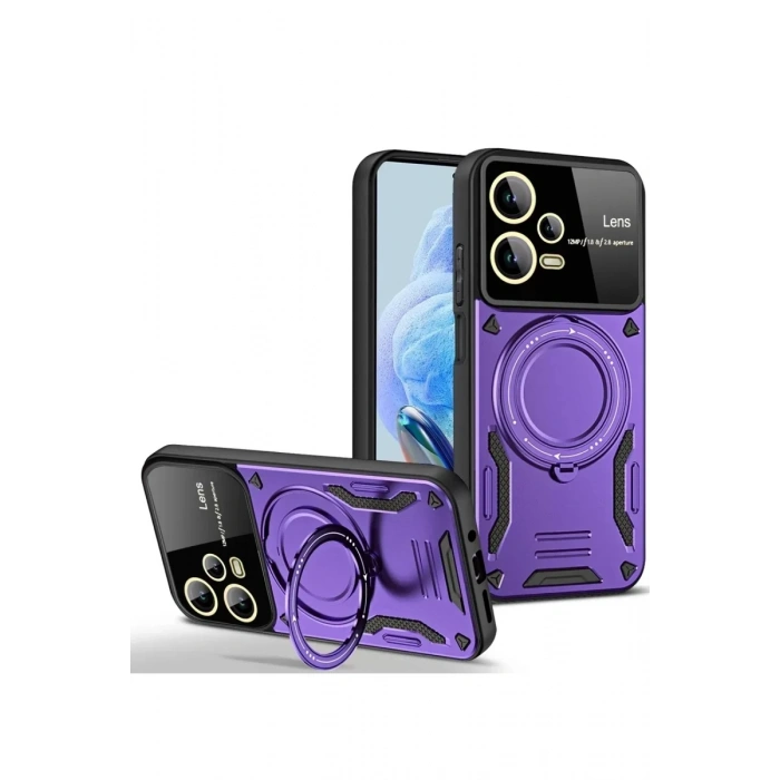 USLUCAN ALIŞVERİŞ Xiaomi Redmi Note 12 Pro 5G Kılıf Joy Lens Standlı Kapak - Mor