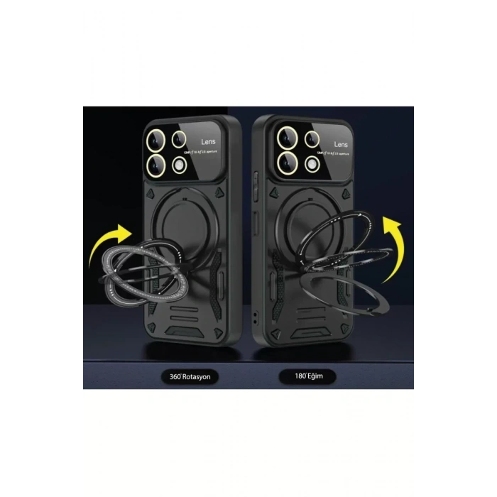 USLUCAN ALIŞVERİŞ Xiaomi Redmi Note 13 4G Kılıf Joy Lens Standlı Kapak - Siyah