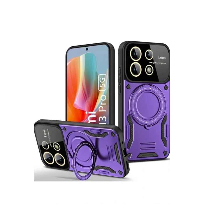USLUCAN ALIŞVERİŞ Xiaomi Redmi Note 13 Pro 5G Kılıf Joy Lens Standlı Kapak - Mor