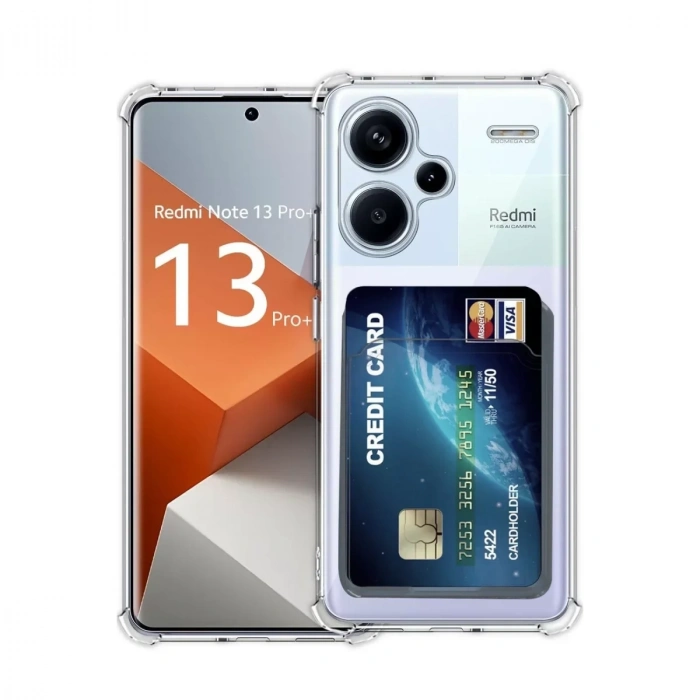 USLUCAN ALIŞVERİŞ Xiaomi Redmi Note 13 Pro Plus Kılıf Kart Şeffaf Silikon - Şeffaf