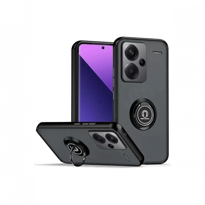 USLUCAN ALIŞVERİŞ Xiaomi Redmi Note 13 Pro Plus Kılıf Montreal Yüzüklü Silikon Kapak - Siyah