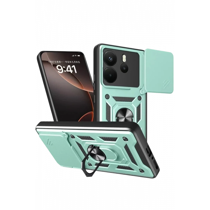 USLUCAN ALIŞVERİŞ Xiaomi Redmi Note 14 4G Pars Lens Yüzüklü Silikon - Yeşil