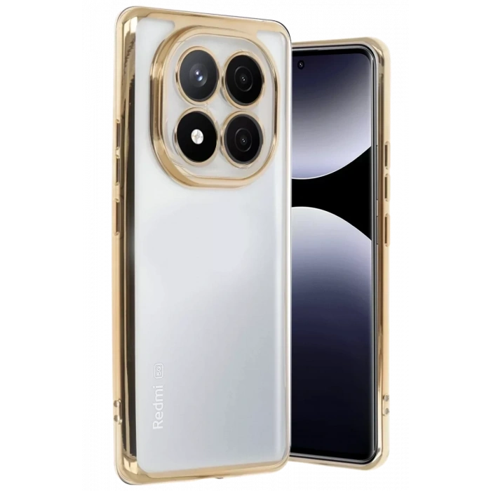 USLUCAN ALIŞVERİŞ Xiaomi Redmi Note 14 Pro 5G Kılıf Lensli Silikon - Gold