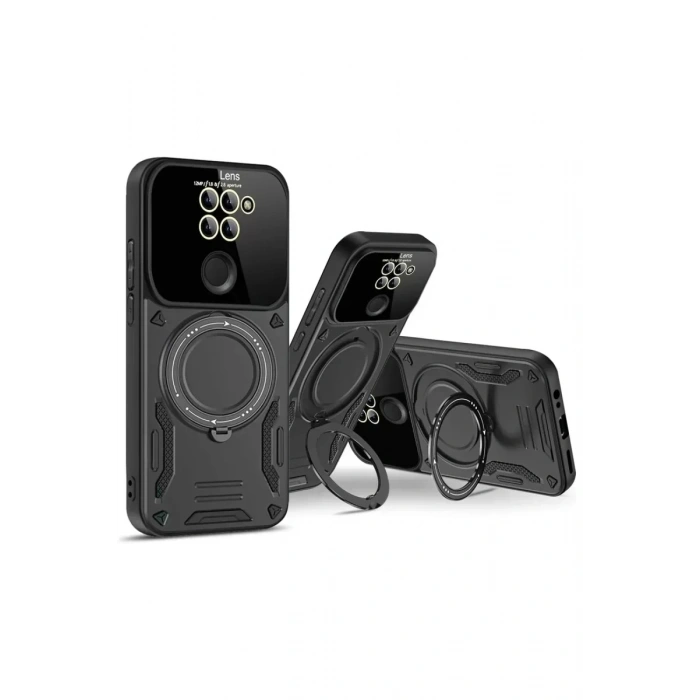 USLUCAN ALIŞVERİŞ Xiaomi Redmi Note 9 Joy Lens Standlı Kapak - Siyah