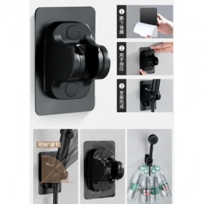 USLUCAN ALIŞVERİŞ Yapışkanlı Duş Başlığı Tutucu Ayarlı Siyah