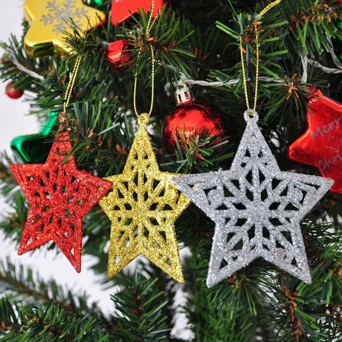 USLUCAN ALIŞVERİŞ Yılbaşı Ağaç Süsü Simli 3lü Yıldız Figürü
