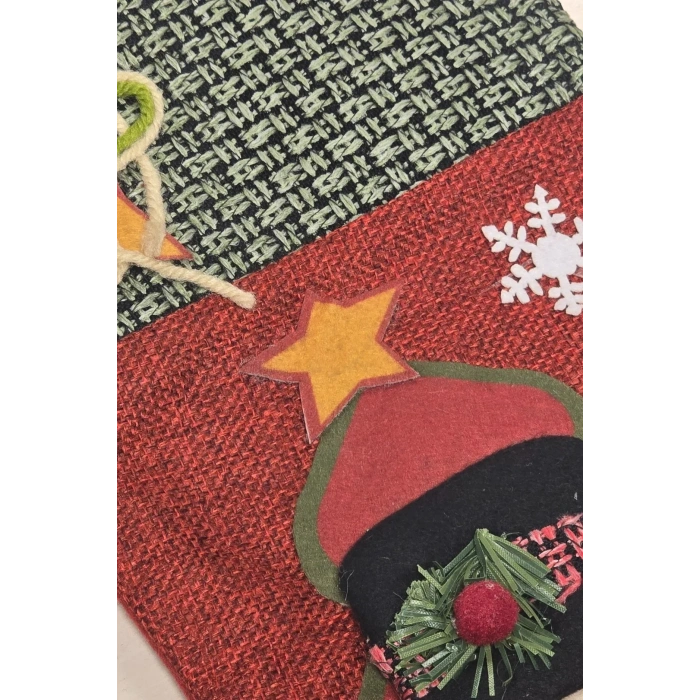 USLUCAN ALIŞVERİŞ Yılbaşı Dekoratif Çorap 3D Kırmızı Kareli Kardan Adam 35 cm