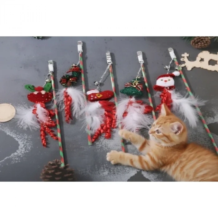 USLUCAN ALIŞVERİŞ Yılbaşı Temalı Zilli Kedi Oyun Oltası