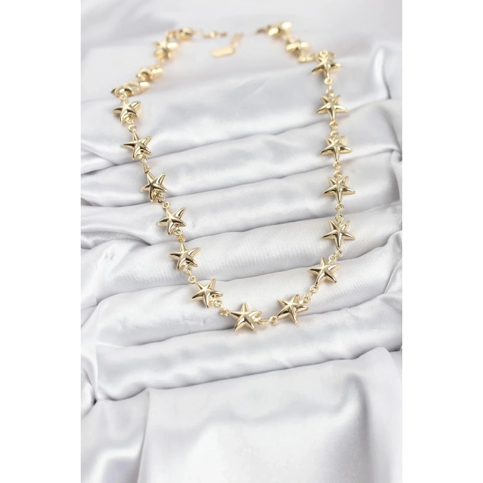 USLUCAN ALIŞVERİŞ Yıldız Model Pirinç Gold Renk Kadın Kolye