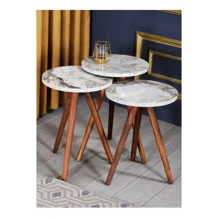 USLUCAN ALIŞVERİŞ Zigon Sehpa 3lü Ahşap Torna Ayak Efes