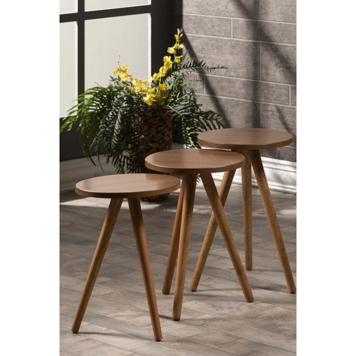 USLUCAN ALIŞVERİŞ Zigon Sehpa 3 Lü Ceviz Ahşap  Torna Ayak