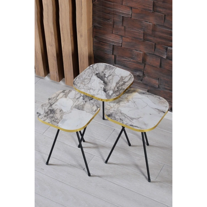 USLUCAN ALIŞVERİŞ Zigon Sehpa 3lü Torna Ahşap Ayak Altın Efes